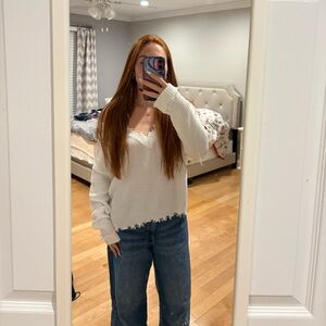 Forever 21 Frayed White Knit Top